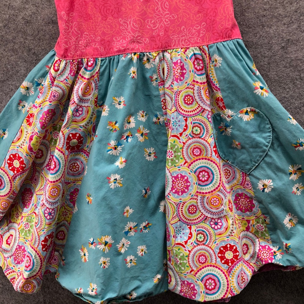 Matilda Jane Floral Bubble Hem Dress Girls 6 Pink Teal Sleeveless Heart Pocket - Picture 6 of 7